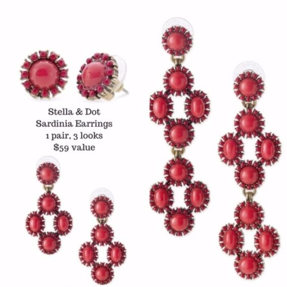 Stella & Dot | Retired Versatile 3-in-1 Coral Red Sardinia Earrings - Picture 4 of 15